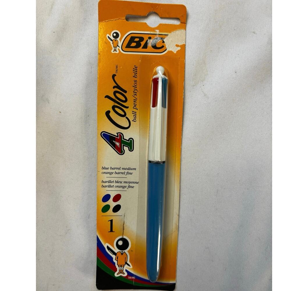 Vintage BIC 1997 4 Color Ball Pen Blue Body Medium Point France Red Green Black